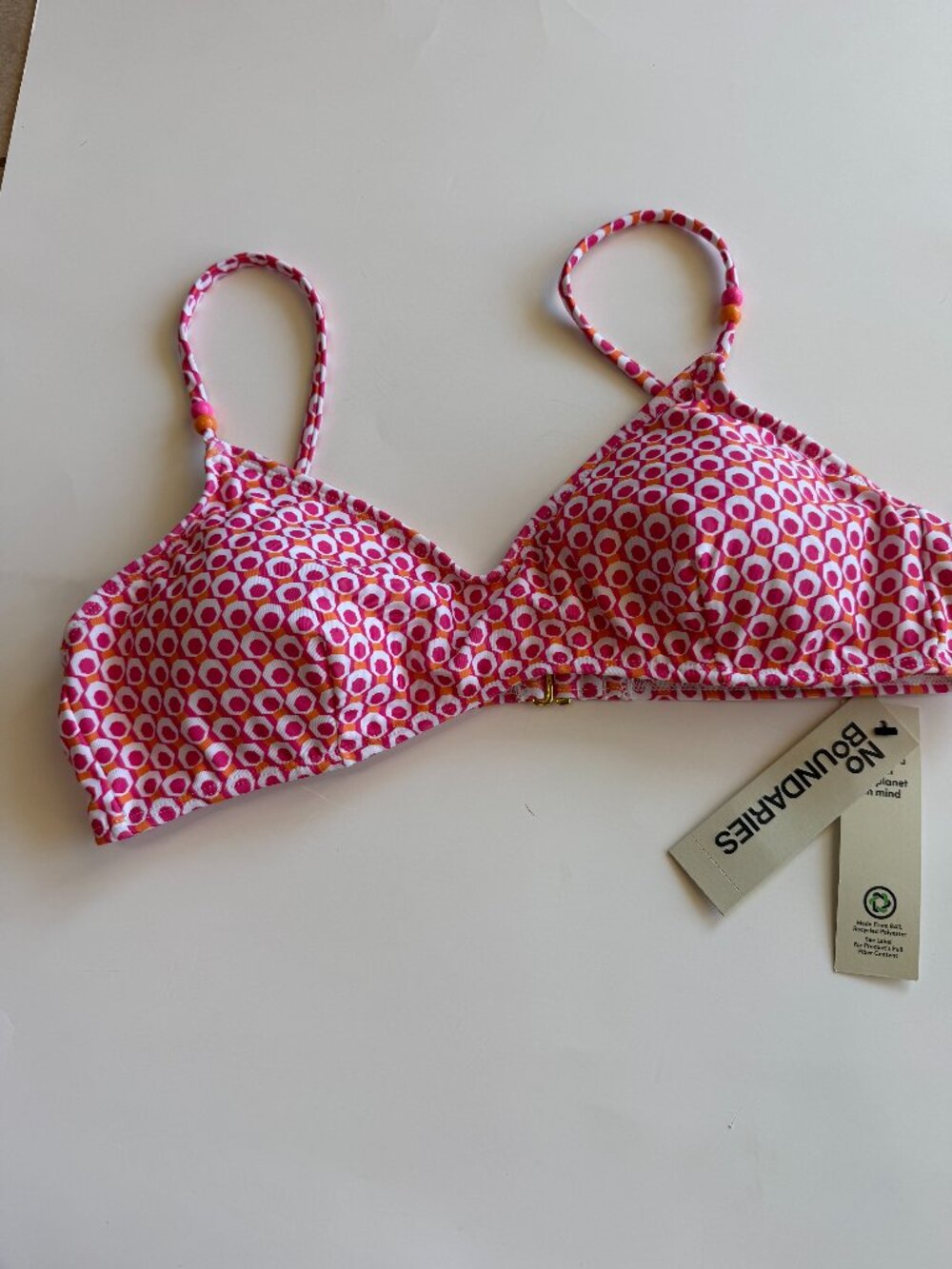 No Boundaries Sporty Geo Bralette Bikini Top Pink Orange Size L NWT